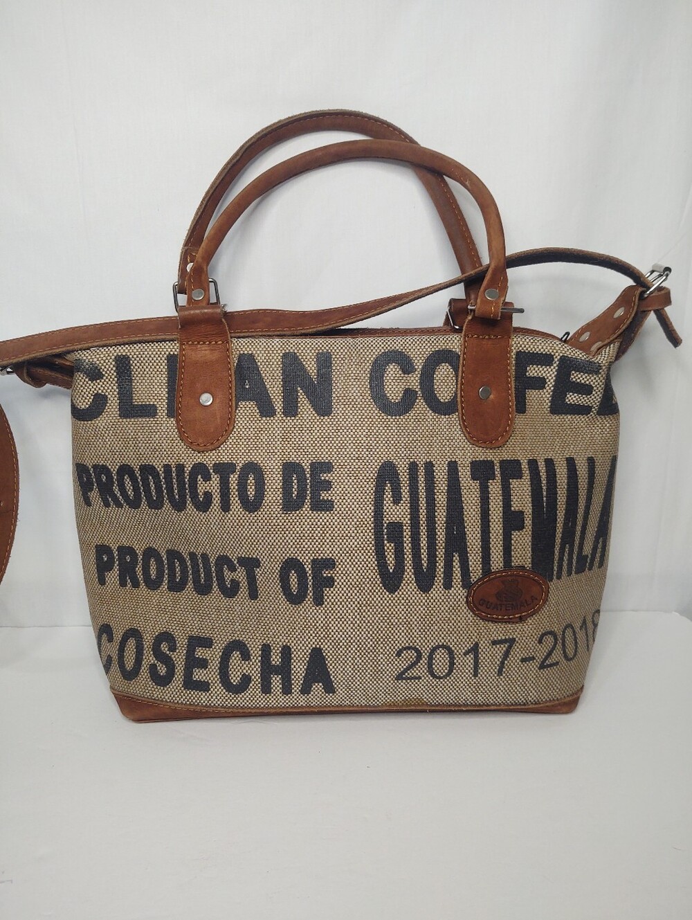 Guatamalan Coffee Burlap & Leather Tote Bag